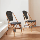 Alice's Home - Lot de 2 chaises empilables bistrot en rotin et polyrotin Noir et Blanc. L 48 x P 58 x H 90cm