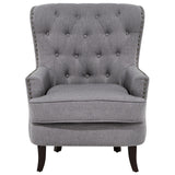 Fauteuil Chesterfield En Tissu Gris Clair Haut Dossier à Clous Pieds Courbes Viborg
