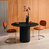 sweeek - Table à Manger Ronde Bois d'hévéa et placage chêne Noir 4 Places - Ø 115 x 73 cm - Estelle