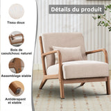 EBELLO Fauteuil de salon avec Cadre en Bois et Coussin, Beige