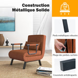 COSTWAY Fauteuil Convertible 1 Place, Fauteuil-Lit Chauffeuse 4-en-1 Dossier Réglable 6 Position, Oreiller, Siège Rembourré, Accoudoirs, Cadre Métal, Canapé-Lit Pliant pour Maison, Bureau (café)