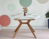 RAGABA Biju Table à manger ronde extensible 120 cm pour 6 personnes, en frêne massif et panneau MDF, peu encombrante, extensible, bleu pigeon