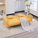 OKMYHOME Canapé 2 Places Moderne en Chenille avec Ports USB Poches Latérales et Porte-Téléphone - Canapé lit accoudoirs et Dossier réglables - Canape Convertible - Jaune