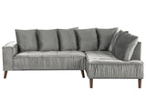 Canapé Moderne en Velours Gris d'Angle Gauche Pieds en Bois d'Eucalyptus Grena