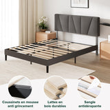 Zinus Maya Sommier 160x200 cm avec Lattes en Bois - Hauteur 30 cm - Tête & Cadre de Lit Double Tapissier - Montage Facile - Gris Foncé