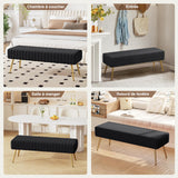 Ckaff Banc Bout de Lit Banquette, Banc d' Entrée Capitonnée Assise Rembourré en Velours 113.5x36.5x43cm avec Pieds en Métal pour Entrée Salon Chambre à Coucher, Noir