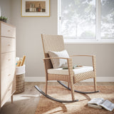 Mondeer Chaise de Jardin Exterieur Fauteuil à Bascule en Rotin Fauteuils de Salon à Bascule Rocking Chair avec Coussin D'assise Déhoussable Fauteuil Relax Jardin Plein Air Beige
