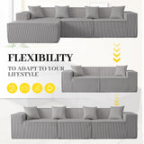 Yeecle Canapé d'angle modulaire 3 places avec ottoman, aspect velours côtelé beige, mousse haute densité, 277 x 165,5 cm, emballé sous vide, pas de montage (gris)