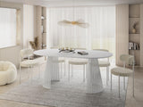 WFL GROUP Table à Manger Ronde Extensible Style Loft – 120 à 200 Cm – Design Industriel avec Pieds en Métal Blanc, Gain De Place pour Salon Ou Salle à Manger – Blanc