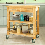 SoBuy Chariot de Cuisine en Bois d'hévéa Kitchen Trolley Desserte roulante avec Deux étagères L80xP40xH90cm, FKW24-N