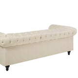 Canapé 3 Places en Tissu Beige Assise Rembourrée Large Dossier Points Chesterfield