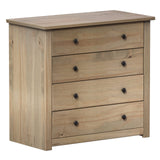 Vida Designs Panama Commode de Chambre en pin ciré Massif à 4 tiroirs, Bois, Naturel