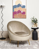 Beliani Fauteuil en Velours Taupe et Métal Forme Ronde Rembourré en Mousse Style Elégant Langa