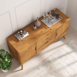 IDIMEX Buffet Salle à Manger Tivoli L 145 cm en Bois Massif Finition Bois Naturel teinté avec 3 tiroirs et 2 Portes battantes, Un Meuble de Rangement Style scandinave, Finition élégante