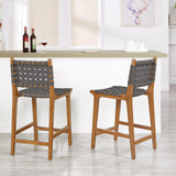 Ball & Cast Tabouret de comptoir tissé avec Dossier, Tabouret de Cuisine en Bois avec siège en Cuir PU, Tabouret de Bar avec Repose-Pieds pour Salle à Manger, Gris foncé