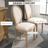 HOMCOM Lot de 2 chaises de Salle à Manger - Chaise de Salon médaillon Style Louis XVI - Bois Massif sculpté, patiné - Aspect Lin Beige