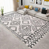 Leesentec Tapis Salon Abstrait Moderne à Motif Géométrique - Poil Court, Doux pour Chambre - Noir, Blanc, Beige, Ivoire (Ivoire/Noir, 200 * 250cm)