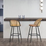 [en.casa] Lot de 2 Tabourets de Bar pour Cuisine Salle à Manger avec Dossier Rotin Siège Rembourré Simili Pieds en Métal 102 x 44 x 63 cm Marron Noir