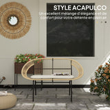Outsunny Banc de Jardin 2 Places Style Acapulco, Banc Extérieur en Acier avec Dossier et Coussin, Banquette de Jardin pour Balcon Terrasse Patio, 126 x 72 x 83 cm, Kaki