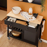 SoBuy Desserte de Cuisine Roulante Chariot de Service Multi-rangements Buffet Armoire de Cuisine, 1 Porte, 1 Grand Tiroir et 3 Crochets, 105x40x85.5 cm, Noir, FKW115-SCH