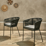 Alice's Garden - Lot de 2 fauteuils de Jardin en Corde Noire et Acier galvanisé. Coussin Gris