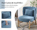 chairus Fauteuil Relax Salon avec Oreiller Lombaire Chaise de Salon en Chenille Fauteuil Scandinave sans Accoudoirs pour Salle à Manger, Bureau, Chambre (Bleu)