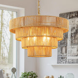 Schindora 50Cm Suspension Rotin Boho,Tissé À La Main Lustre 6-Lights Suspension Luminaire 4 Round Transitional Rustic Grand Suspension Naturelle Pour Cuisine Chambre Salon Couloir,Laiton