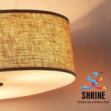 SHRINE Lighting Lustre tambour, suspension tambour pour salle à manger, D50 x H20 cm, chaînes réglables 59″, 3 douilles E27, abat-jour en tissu lin beige et tige noire