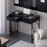 PAMRAY Petit Bureau d'ordinateur de 80 cm avec 2 tiroirs pour Chambre, étude, écriture, Bureau à Domicile pour Petits espaces, Noir