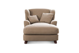 CAVADORE Assado Fauteuil rembourré avec Pieds en Bois, Grande Assise, Rembourrage et 2 Coussins Moelleux, Tissu structuré, Beige foncé, 109 x 104 x 145 cm (l x H x P)