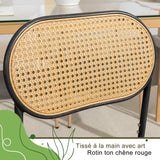 ZHDOKA Chaise Salle a Manger Lot de 2, Dossier Rotin Cannage, Siège Rembourré en Similicuir, Pieds en Métal, Chaises de Cuisine Modernes, Chaise en Bois Salle a Manger pour Salon, Cuisine