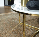 FineBuy Table Basse de Salon Effet Marbré 80x36x80 cm MDF et Metal | Grande Table de Canapé Ronde Blanc Or | Design Table d'appoint Moderne