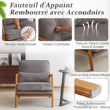 Bonnlo Fauteuil de Salon en Velours Côtelé, Chaise d'Appoint Relaxation avec Cadre en Bois, Siège Confortable pour Salon, Chambre, Terrasse, 65 x 80 x 78 cm (Gris Clair)