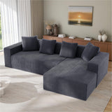 Sapgaks Canapé désossé entièrement compressé,canapé d'angle avec méridienne en Forme de L,Grand canapé 3 Places 261 cm,Profondeur d'assise 70 cm,Velours côtelé,Aucun Assemblage requis (Gris)