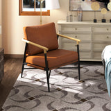 COSTWAY Fauteuil Salon Rembourré en Cuir Synthétique avec Accoudoir, Chaise Ergonomique avec Coussin de Dossier Amovible et Structure Métallique, pour Salon, Chambre, Bureau, Marron