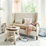 Loberon Canapé Ombra, style classique avec oreilles, mélange de matériaux nobles, fauteuil à oreilles, siège, lin, polyester, bois de manguier, crème/beige