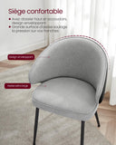 VASAGLE Chaise de Salle à Manger, Chaise de Cuisine, Siège Rembourré, en Tissu Coton-Lin, Fauteuil de Salon, Pieds en Métal, Moderne, pour Salle à Manger, Cuisine, Gris Clair LDC100G02