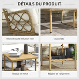 Outsunny Salon de Jardin d'angle 4 pers. 3 pièces avec 1 Table Basse Coussins Grand Confort Inclus résine tressée crème