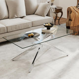 COSTWAY Table Basse Verre Axis, Table Basse Salon Transparente, Plateau Rectangulaire, Pieds Tubulaires en Métal Chromé, Design Argent Moderne, pour Appartement, Maison