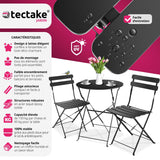 TecTake® Ensemble Table Ronde et Chaises Pliantes Table de Bistrot Bar Salon de Jardin Exterieur 2 Personnes, Structure en Acier lâqué époxy, Mobilier de Jardin Amenagement Balcon Terrasse Jardin
