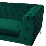 Canapé Fixe 3 Places Capitonné en Velours Vert de Qualité Idéal pour Salon au Design Glamour et Traditionnel Beliani