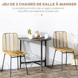 HOMCOM Lot de 2 chaises de Salle à Manger Chaise de Cuisine Design bohème en résine tressée Imitation rotin et piètement métal - 44 x 58 x 85 cm - Jaune