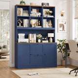 FirFurd Bibliotheque Meuble de Rangement avec Prise/USB, 2 Portes 2 Tiroirs pour Dossiers Suspendus, Armoire Bureau Bibliothèque Livre pour Salon Cuisine 116x40x182cm Bleu