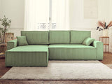 Best Mobilier - Dellia - canapé d'angle réversible Convertible - avec Coffre - en Velours côtelé - 4 Places - Vert Sauge