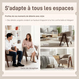HOMCOM Fauteuil de Salon en Tissu Bouclette, Chaise rembourrée, Assise Large, Dossier Ergonomique, accoudoirs, Pieds en Bois Massif et Structure en Acier, Fauteuil de Chambre, Salon, Bureau, Marron