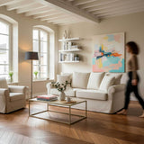 Oviala Canapé Droit 3 Places en Polyester écru L 200 cm