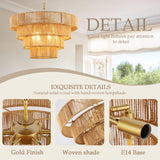 Schindora 50Cm Suspension Rotin Boho,Tissé À La Main Lustre 6-Lights Suspension Luminaire 4 Round Transitional Rustic Grand Suspension Naturelle Pour Cuisine Chambre Salon Couloir,Laiton