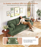 Kidirect Canapé Confortable en Velours côtelé de 221CM, 53 cm Siège Extra Profond, Montage sans Outils, Grand canapé 3 Places avec 2 Coussins, Canapé Moderne pour Chambre à Coucher, Vert forêt