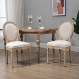 HOMCOM Lot de 2 chaises de Salle à Manger - Chaise de Salon médaillon Style Louis XVI - Bois Massif sculpté, patiné - Aspect Lin Beige