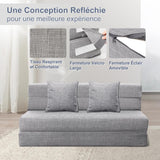 ANONER Canapé-lit Pliant 3 en 1, 2 oreillers et Housse Lavable, canapé-lit futon en Mousse à mémoire de Forme, pour Salon, Chambre, Gris Clair, 2 Places 203 × 152cm (Queen)